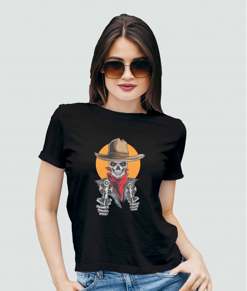 Дамска тениска с щампа Готика Cowboy Skull